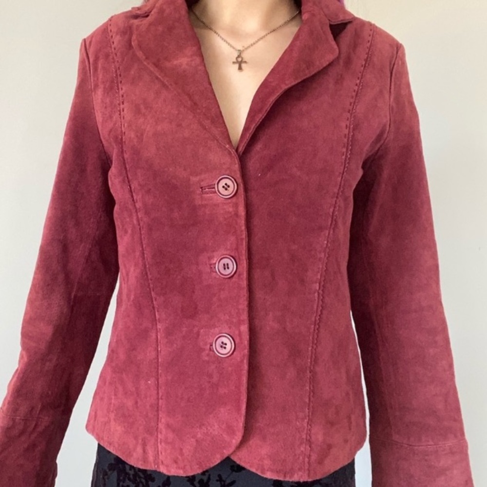 VTG 1990s Cleo Petites Blood Red Suede Blazer